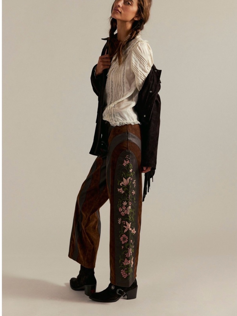 Free People Belle Embroidered Vegan Pants MSRP$298 NWT